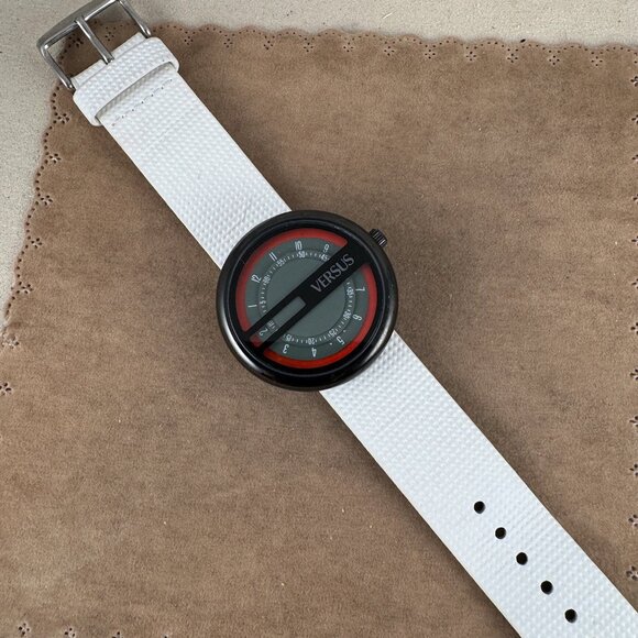 VERSUS of VERSACE Designer Black on White with Gray and Orange Dial, Black Case main image 7